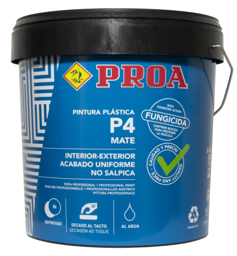 Tinta plástica interior-exterior P4. Mate. Excelente cobrição. branco